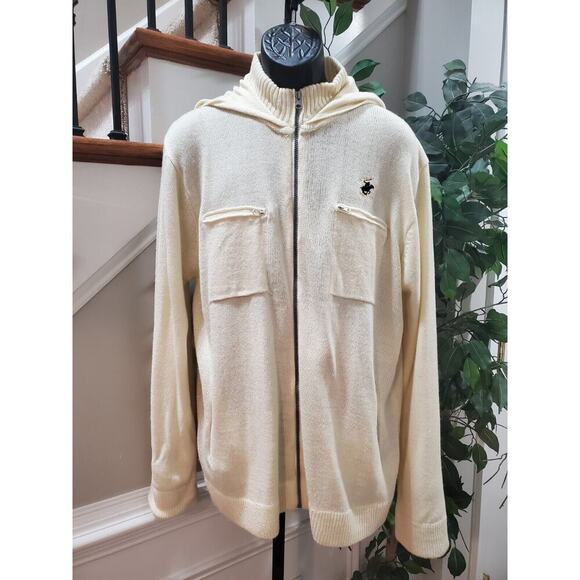 Beverly Hills Men's Cream 100% Acrylic Long Sleeve Full Zip Knit Sweater Size XL - Picture 1 of 12